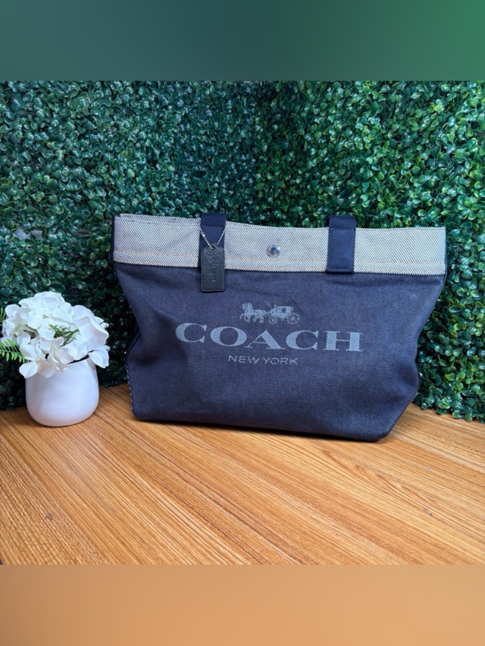 COACH Navy Canvas Duffel Tote with Contrast Trim